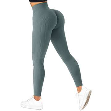 SUUKSESS Women Ribbed Seamless Leggings High Waisted Tummy Control Workout Yoga Pants (Light Green, ...