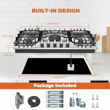 TOPWISH 30 Inch Gas Cooktop 5 SABAF Burners for Home Cooking