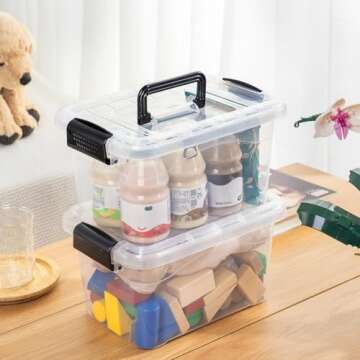 Cetomo 6.8Qt*12 Plactic Storage Bins, Stack Tote Storage Box with Handle, Clear, 6.8Quart-12 Pack