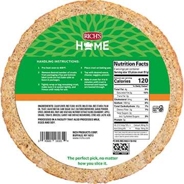 Rich's Home Cauliflower Pizza Crusts, 6 Crusts, Gluten Free, Vegan, 10" Flatbread