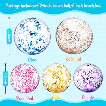 10 Pcs Inflateable Glitter Beach Balls, 24 Inch and 16 Inch Jumbo Pool Balls, Swimming Pool Beach Balls for Summer Pool Beach Party Favor Decorations (Mixed Color)