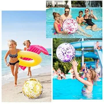 10 Pcs Inflateable Glitter Beach Balls, 24 Inch and 16 Inch Jumbo Pool Balls, Swimming Pool Beach Balls for Summer Pool Beach Party Favor Decorations (Mixed Color)