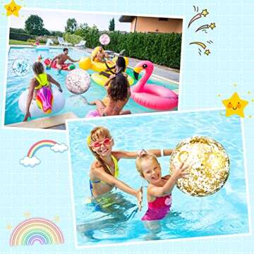 10 Pcs Inflateable Glitter Beach Balls, 24 Inch and 16 Inch Jumbo Pool Balls, Swimming Pool Beach Balls for Summer Pool Beach Party Favor Decorations (Mixed Color)