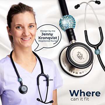 BJÖRN HALL Stethoscope Charms Aquamarine | Stand Out Bling Charmed Crystal Stethoscope Charms | Fits littman Classic III | Gift for Nurse Respiratory Therapist RT| Rose Gold - Under The Sea Crystal