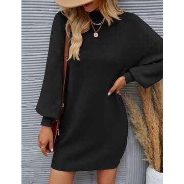 ZESICA Women's Spring Turtleneck Sweaters Dress Oversized Long Lantern Sleeve Casual Knit Pullover S...