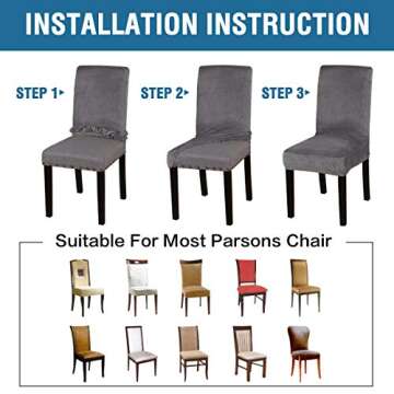 H.VERSAILTEX Velvet Dining Chair Covers Stretch Chair Covers for Dining Room Set of 4 Parson Chair Slipcovers Chair Protectors Covers Dining, Soft Thick Solid Velvet Fabric Washable, Grey