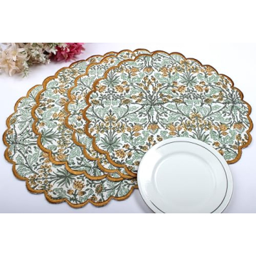 Ridhi Goldenrod Yellow Spring Placemats 15" Round Set of 4