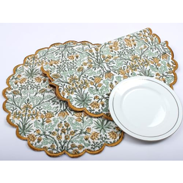 Ridhi Goldenrod Yellow Spring Placemats 15" Round Set of 4