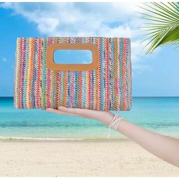 Stylish Straw Purse Top Handle Clutch Bag - Summer Vacation Essential