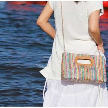 Chic Straw Purse Top Handle Clutch Bag for Summer Events