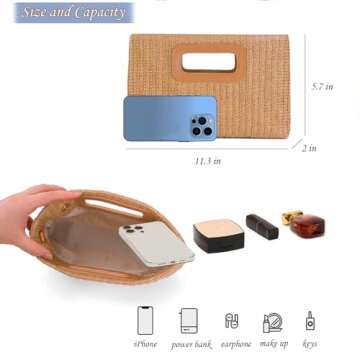 Chic Straw Purse Top Handle Clutch Bag for Summer Events