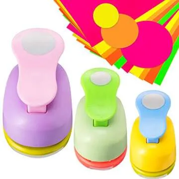 Chengu 3 Pack Craft Hole Punch 2,1 and 5/8 Inch Circle Punch Set Paper Punchers with Sticker Paper, Circle Cutter for Card Making Scrapbook DIY Crafts Albums Photos Office Supplies(10 Pcs Paper)