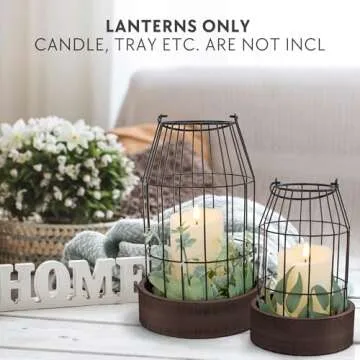 Rustic Farmhouse Lantern Decor Set of 2 - Stylish Decorative Lanterns for Your Living Room, Fireplac...