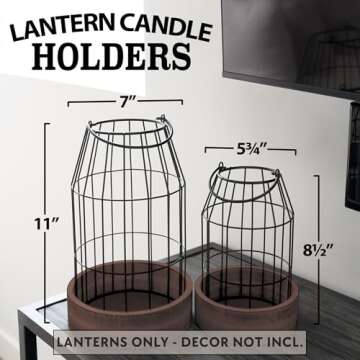 Rustic Farmhouse Lantern Decor Set of 2 - Stylish Decorative Lanterns for Your Living Room, Fireplace Mantle or Kitchen Dining Table - Modern Upscale Beauty for Your Entire Home