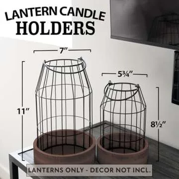 Rustic Farmhouse Lantern Decor Set of 2 - Stylish Decorative Lanterns for Your Living Room, Fireplace Mantle or Kitchen Dining Table - Modern Upscale Beauty for Your Entire Home