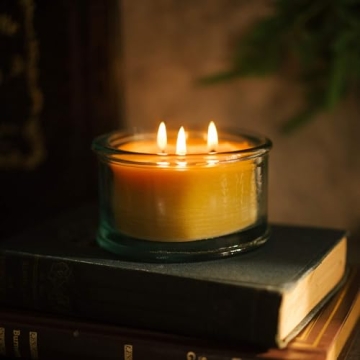 Elegant 3-Wick Unscented Beeswax Candle in Glass