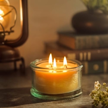 Elegant 3-Wick Unscented Beeswax Candle in Glass