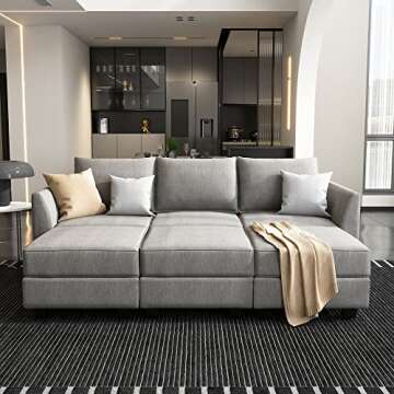 HONBAY Modular Sectional Sleeper Sofa with Storage 6 Piece Modular Sectional Couch Reversible Sleeper Sectional Couch for Living Room, Grey