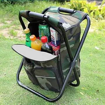 Zology Folding Camping Chair Stool Backpack with Cooler Insulated Picnic Bag, Hiking Camouflage Seat...