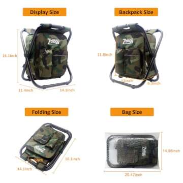 Zology Folding Camping Chair Stool Backpack with Cooler Insulated Picnic Bag, Hiking Camouflage Seat Table Bag Camping Gear, Outdoor Fishing Hunting Gifts for Men