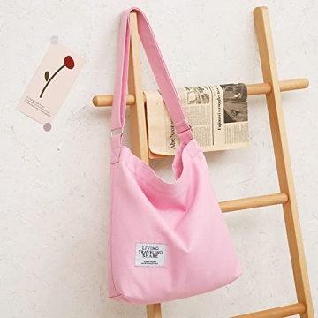 Covelin Retro Canvas Shoulder Bag Pink Stylish Spacious Tote