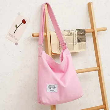 Covelin Retro Canvas Shoulder Bag Pink Stylish Spacious Tote
