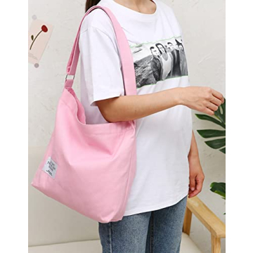 Covelin Retro Canvas Shoulder Bag Pink Stylish Spacious Tote