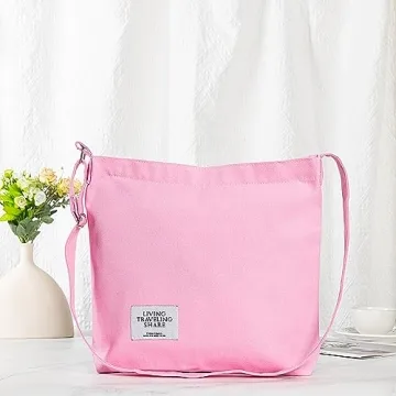 Covelin Retro Canvas Shoulder Bag Pink Stylish Spacious Tote