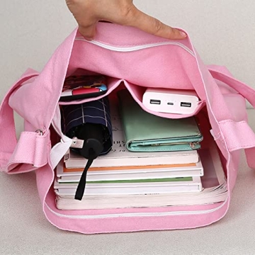 Covelin Retro Canvas Shoulder Bag Pink Stylish Spacious Tote