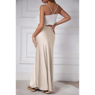 Skrtimory Satin Silk Maxi Skirt for Women - Elegant A-Line Style