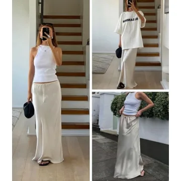 Skrtimory Satin Silk Maxi Skirt for Women - Elegant A-Line Style