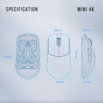 Lamzu Atlantis Mini 4K Wireless Gaming Mouse, Ultra Lightweight 51g, 26000 DPI, Symmetrical, Mechanical Switch, Silver TTC Encoder, PAW3395 Sensor, MCU Nordic 52840-4k Dongle Included