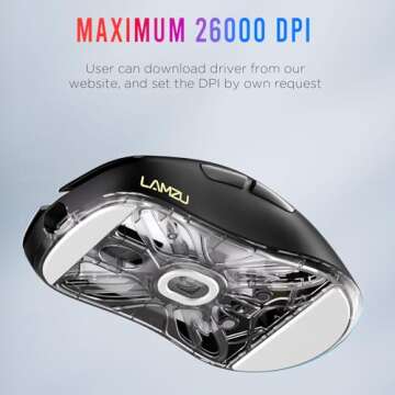 Lamzu Atlantis Mini 4K Wireless Gaming Mouse, Ultra Lightweight 51g, 26000 DPI, Symmetrical, Mechanical Switch, Silver TTC Encoder, PAW3395 Sensor, MCU Nordic 52840-4k Dongle Included