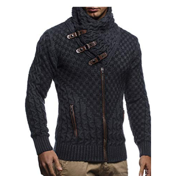 Leif Nelson Men's Knitted Jacket Turtleneck Cardigan - Stylish Winter Pullover