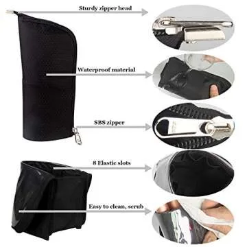 Makeup Brush Case Travel Makeup Brush Holder Portable Makeup Brush Bag Professional Cosmetic Bag Artist Storage Bag Essentials Stand-up Foldable Makeup Cup (1-Black, a-Large)