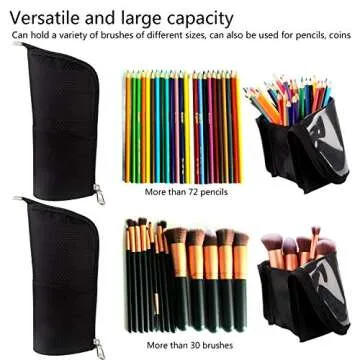 Makeup Brush Case Travel Makeup Brush Holder Portable Makeup Brush Bag Professional Cosmetic Bag Artist Storage Bag Essentials Stand-up Foldable Makeup Cup (1-Black, a-Large)