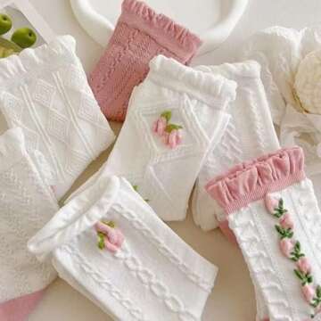 Cute Flower Socks - 5 Pairs Ankle Comfort for Women