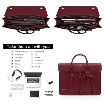 Trendy MOSISO Laptop Bag for Women, Elegant PU Leather Backpack