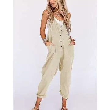 Yeokou Women's Comfortable Linen Overalls for Summer
