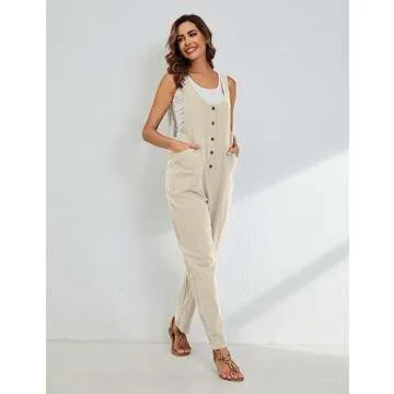 Yeokou Women's Comfortable Linen Overalls for Summer