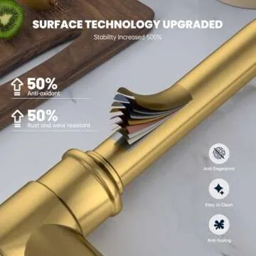 DAYONE Brushed Gold/Brass Pull Down Kitchen Faucet with 3-Mode Sprayer and Soap Dispenser, Single Handle High Arc Faucets for Kitchen Sink with Deck Plate, DAY-APS136-BTG