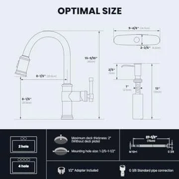 DAYONE Brushed Gold/Brass Pull Down Kitchen Faucet with 3-Mode Sprayer and Soap Dispenser, Single Handle High Arc Faucets for Kitchen Sink with Deck Plate, DAY-APS136-BTG