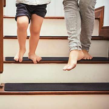 Delxo Non Slip Carpet Stair Treads, Set of 14,Rug Non Skid Runner for Grip and Beauty. Safety Slip Resistant for Kids, Elders, and Dogs,Pre Applied Adhesive .6''x30'' (Black)