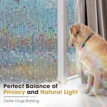 Windimiley Window Privacy Film 3D Rainbow Static Clings Bathroom Stained Glass Decorative Window Sticker Prism Holographic Window Decals Sun Blocking Non-Adhesive Door Covering, 11.8x78.7In,Brown