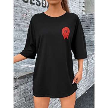 SOLY HUX Women's Graphic Tees - Oversized Cartoon Print Tee