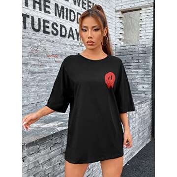 SOLY HUX Women's Oversized Graphic T-Shirt - Trendy Style
