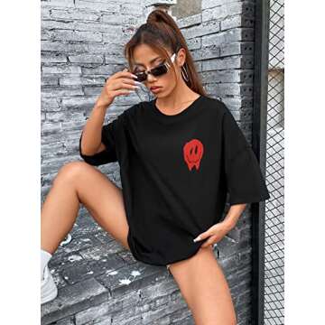 SOLY HUX Women's Oversized Graphic T-Shirt - Trendy Style