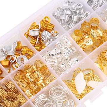 Tecbeauty 236 Pieces Hair Jewelry for Women Braids Rings Cuffs Clips Aluminum Beads Dreadlock Accessories-Box Storage