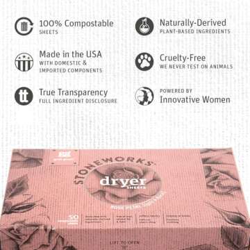 Grab Green Stoneworks Cruelty-Free Dryer Sheets | Softens Fabrics, Freshens Clothing & Reduces Static-Cling and Wrinkles | Plant Based | Rose Petal Scent (160 Sheets)