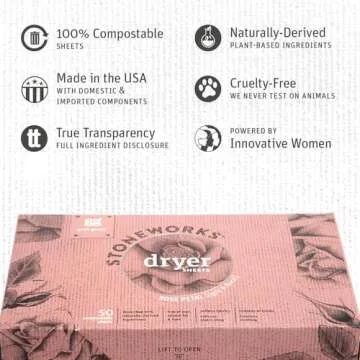 Grab Green Stoneworks Cruelty-Free Dryer Sheets | Softens Fabrics, Freshens Clothing & Reduces Static-Cling and Wrinkles | Plant Based | Rose Petal Scent (160 Sheets)